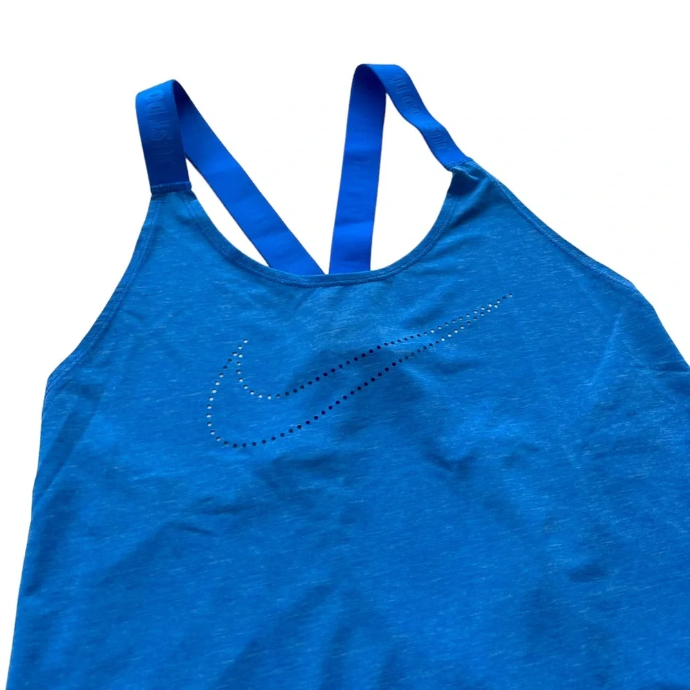 Nike Women’s Size XS Blue Dri-Fit Cut-out Logo Elastic Straps Loose Fit Tank Top